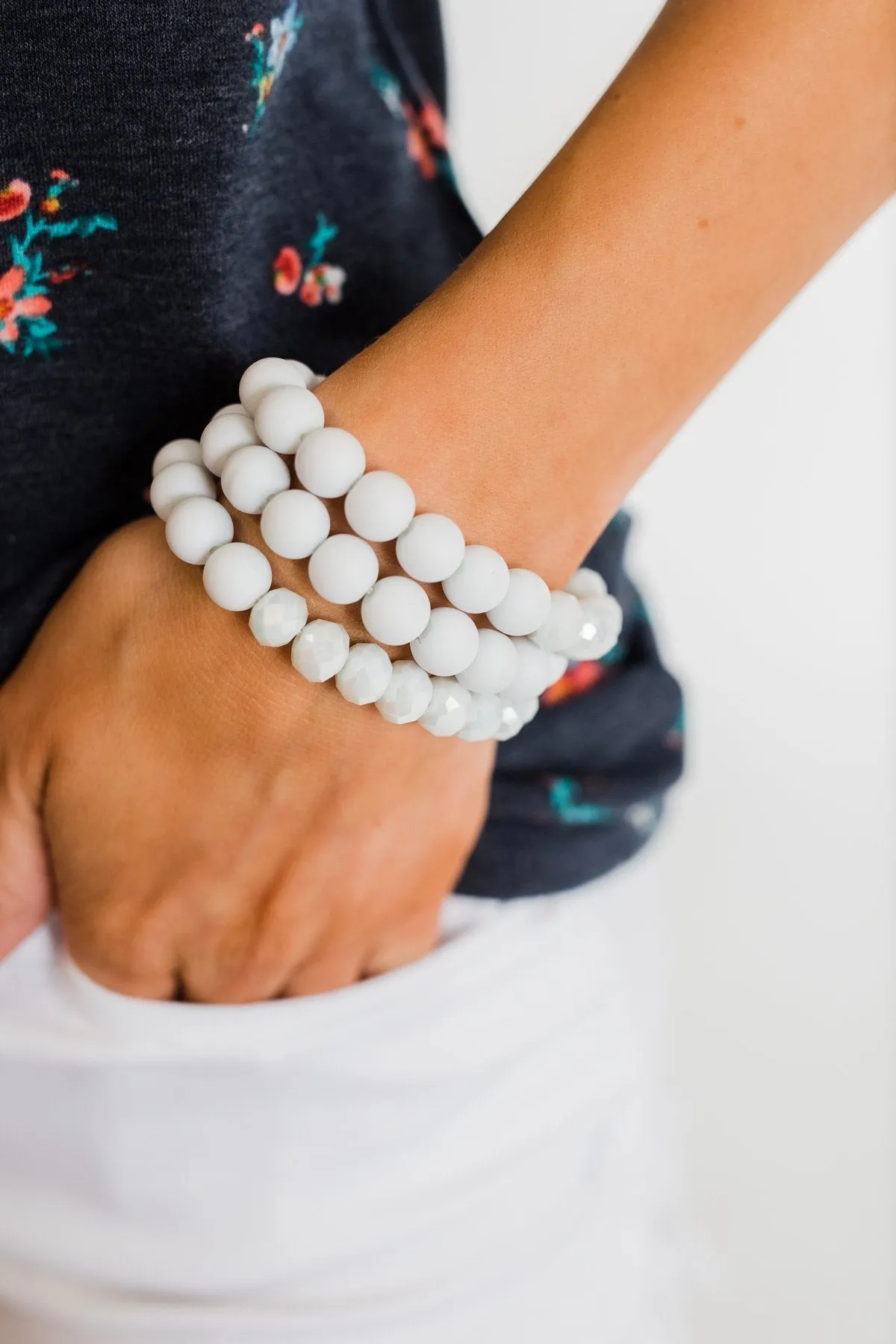 Classic White Beaded Bracelet Set