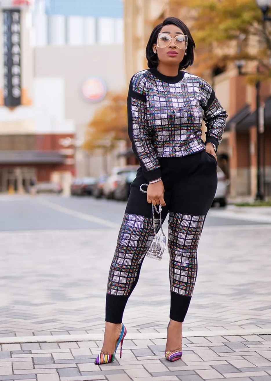 Colette- 2 pcs Sequin Sweater Tracksuit Set (NEW)