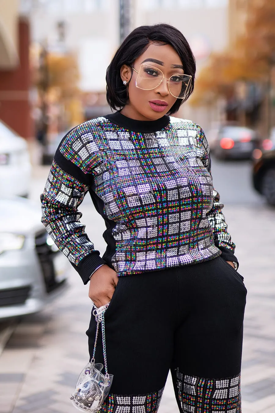Colette- 2 pcs Sequin Sweater Tracksuit Set (NEW)