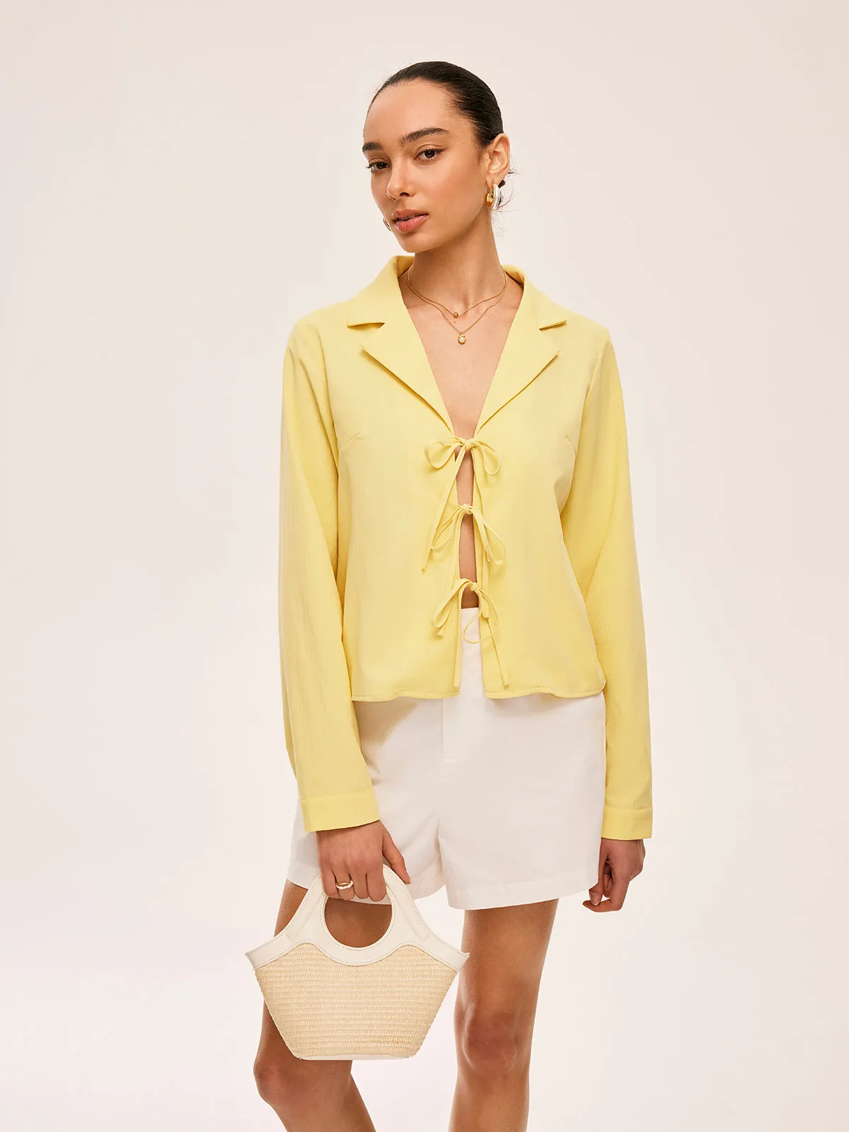 Collared Tie-Front Blouse