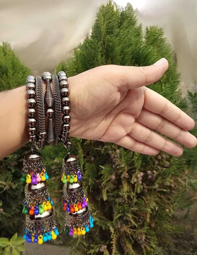 Combo of 2 Bangle Bracelet with Multicolor Beads Jhumki