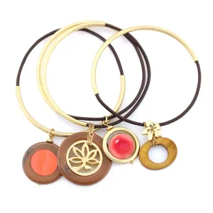 CORAL BROWN AND GOLD FILIGREE CHARM  BRACELETS #207CR2201 (3B4)