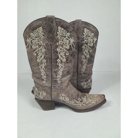 CORRAL Teens  Floral Leather Snip Toe Western Cowgirl Boots Youth Sz 5.5
