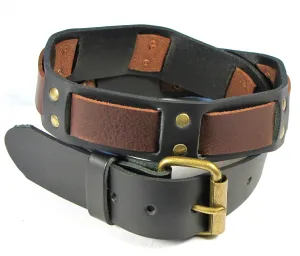 COT121B  1 1/2" Antique Brass Studded Belt w/ Brown Strap