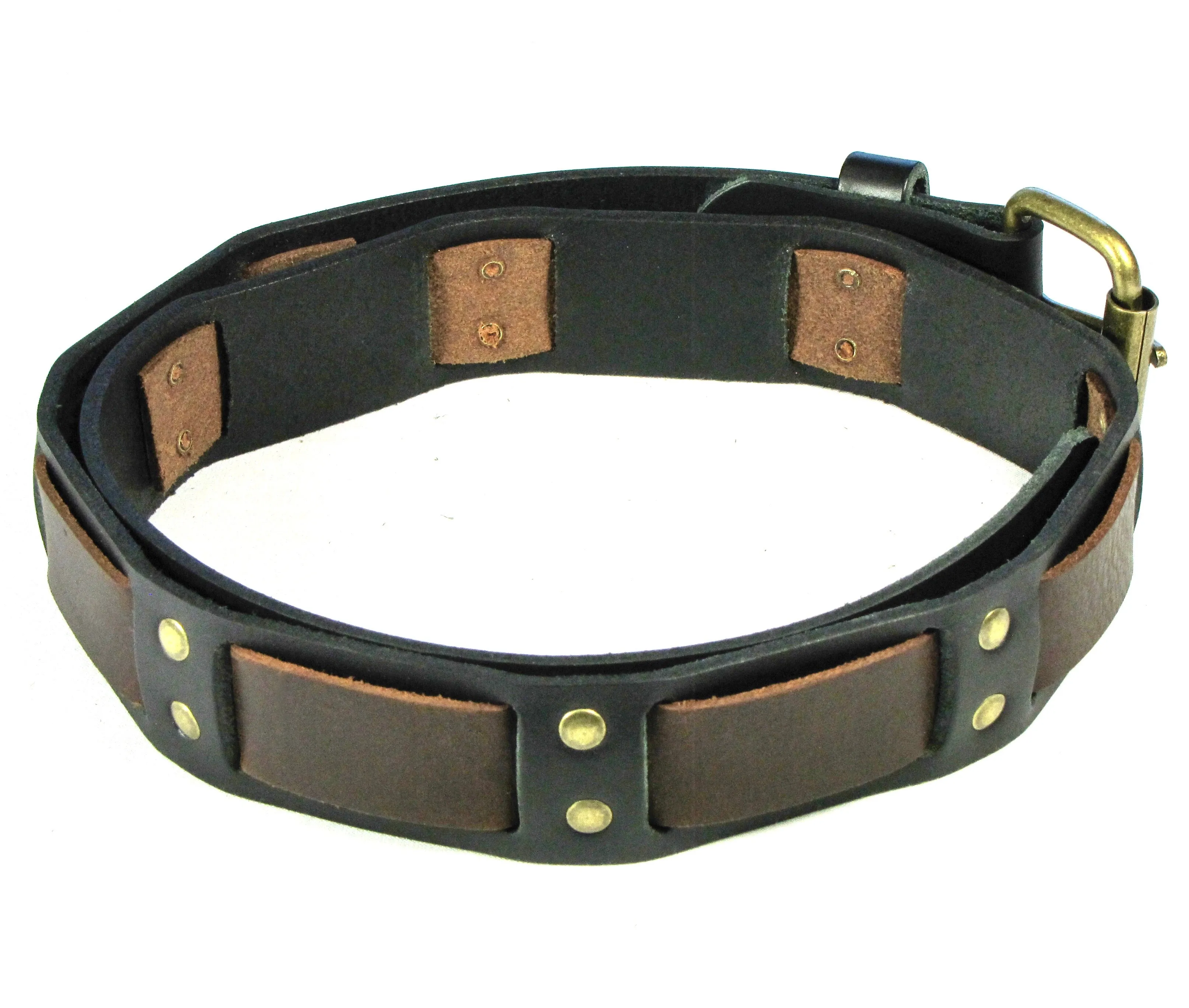 COT121B  1 1/2" Antique Brass Studded Belt w/ Brown Strap