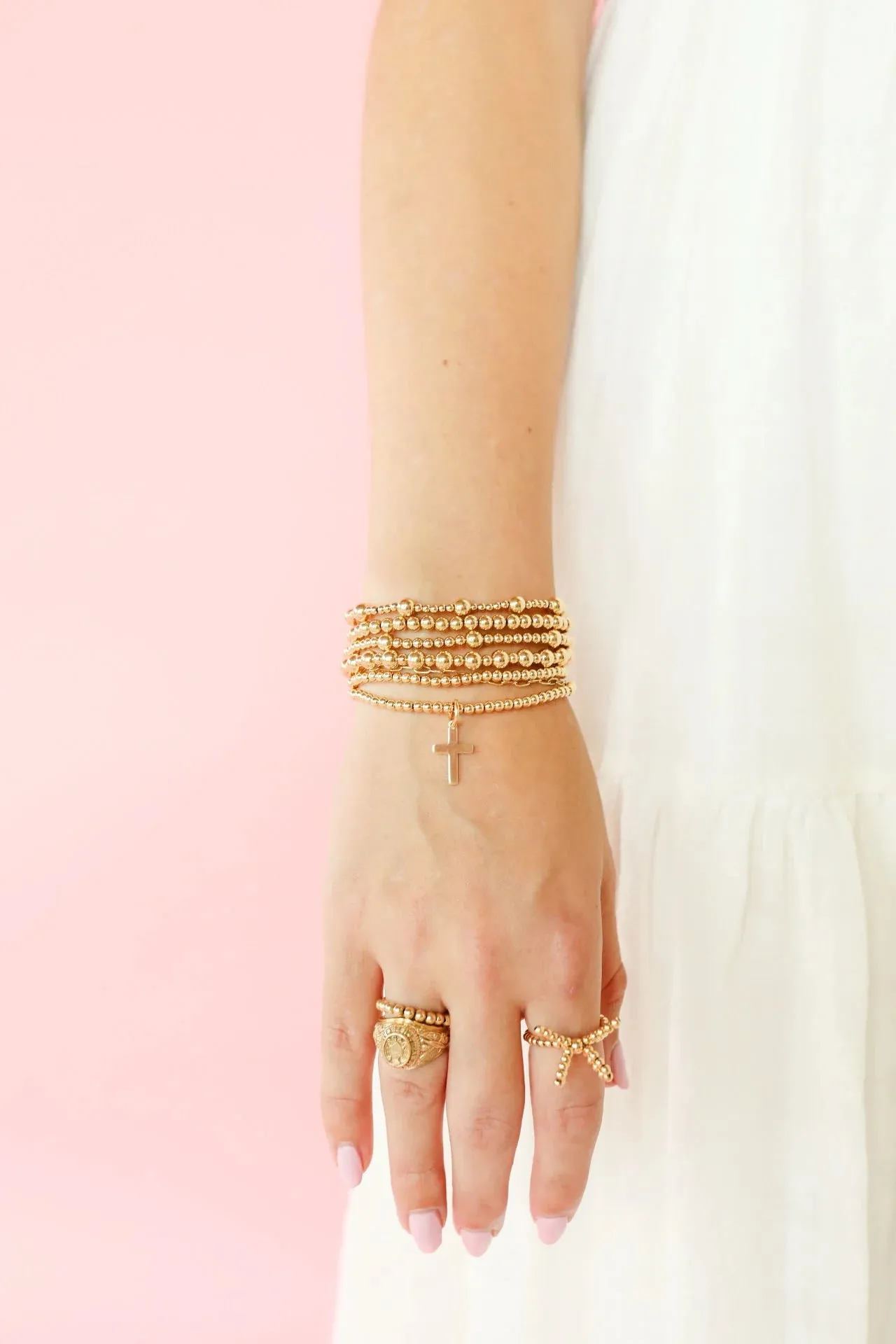 Cross Gold Charm Bracelet | Standard 6.75"