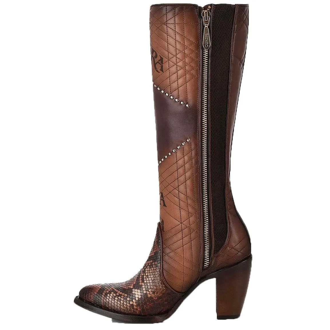 Cuadra Genuine Python Brown Leather Boot with Laser Engraved Details 3F66PH