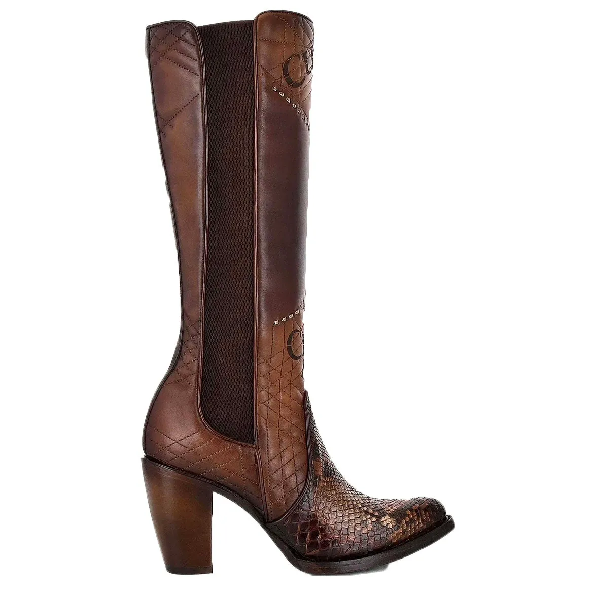 Cuadra Genuine Python Brown Leather Boot with Laser Engraved Details 3F66PH