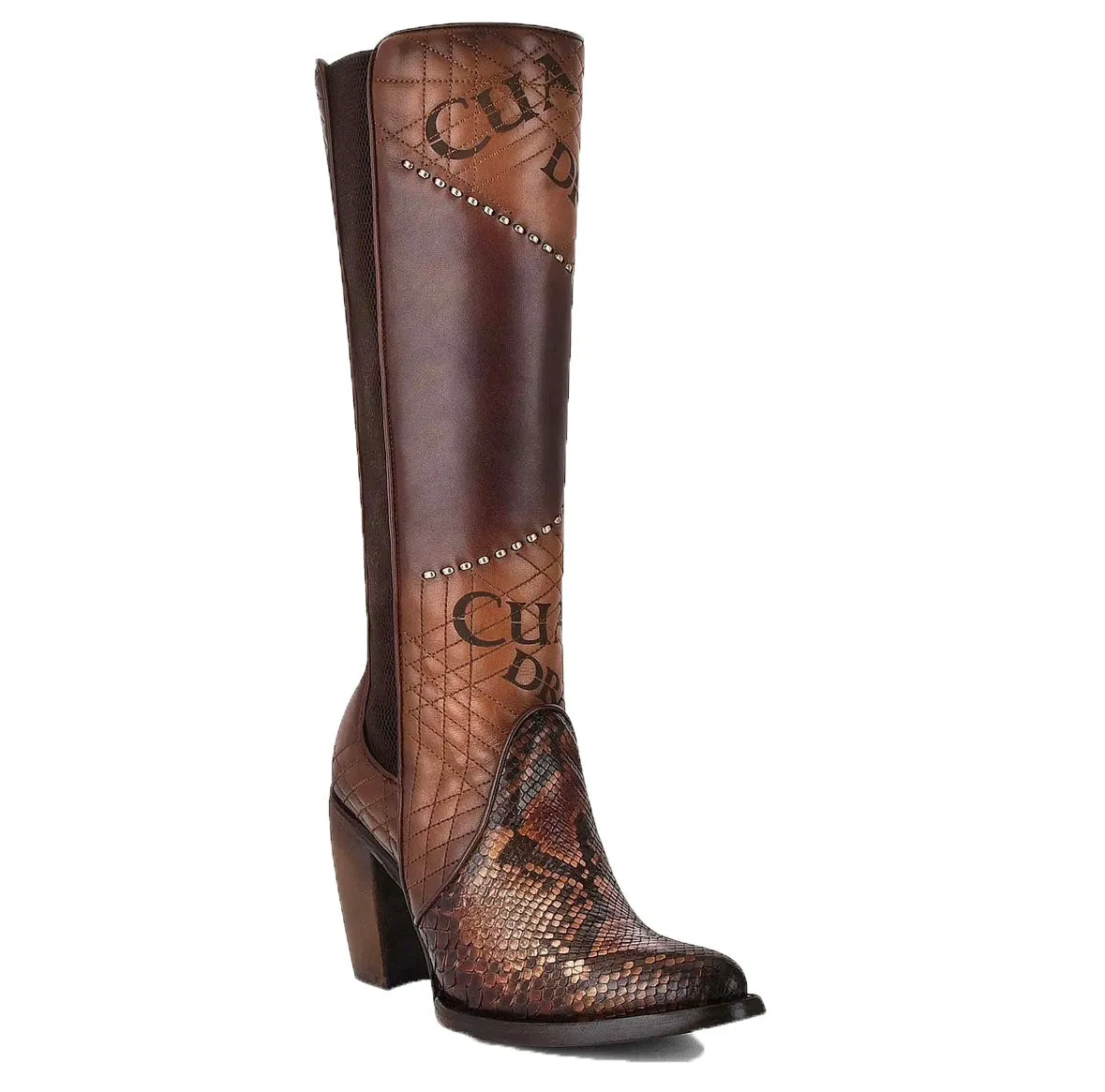 Cuadra Genuine Python Brown Leather Boot with Laser Engraved Details 3F66PH