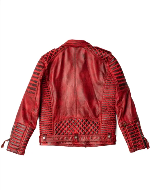 Custom Order To Make  Men's Burnished Red Motorcycle Leather Jacket