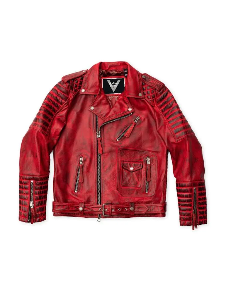 Custom Order To Make  Men's Burnished Red Motorcycle Leather Jacket
