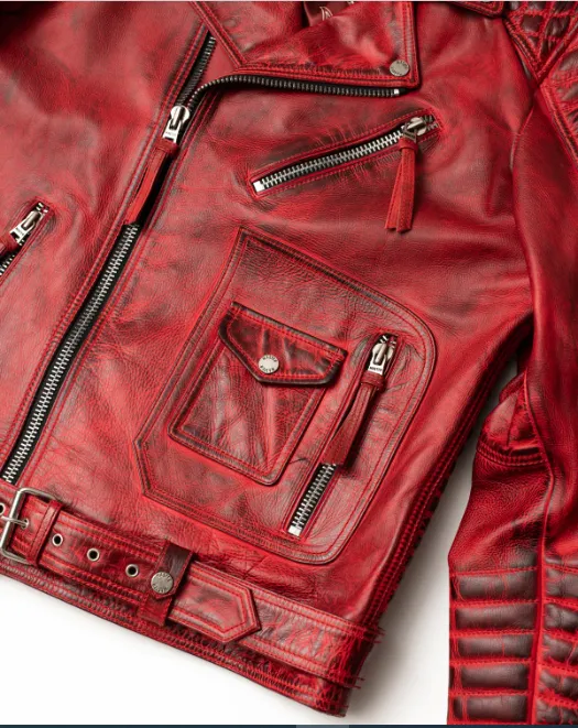 Custom Order To Make  Men's Burnished Red Motorcycle Leather Jacket
