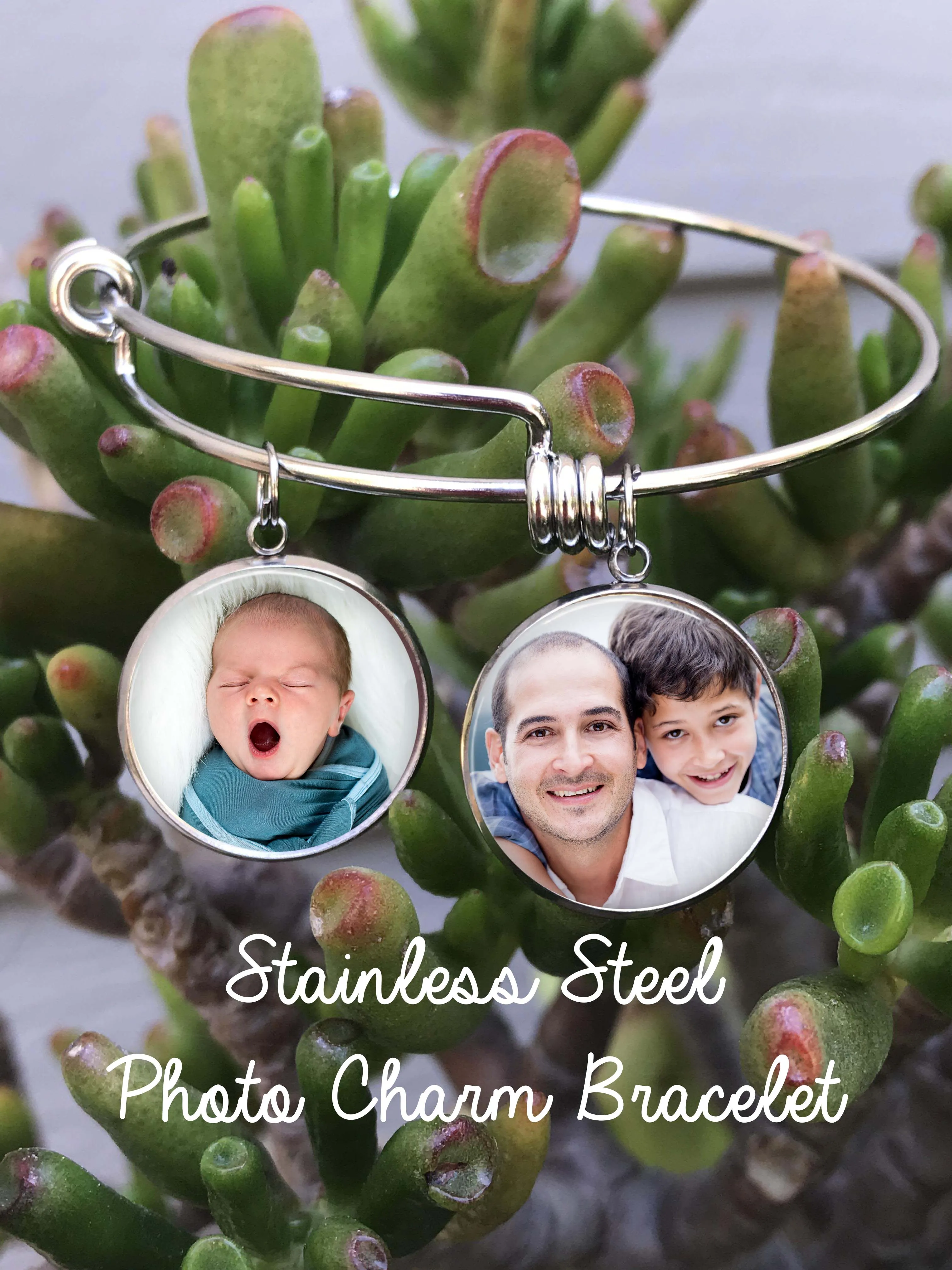 Custom photo charm bracelet - single sided charms