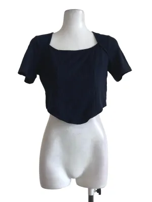 Dark Blue Short Sleeves Crop Top