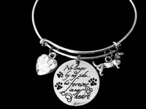 Dauchund Dog Memorial Jewelry No Longer By My Side but Forever in My Heart Adjustable Bracelet Silver Expandable Charm Bangle Animal Lover One Size Fits All Gift Paw Print
