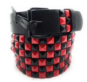 Deep Red & Black Checkered Pyramid Studded Belt Punk