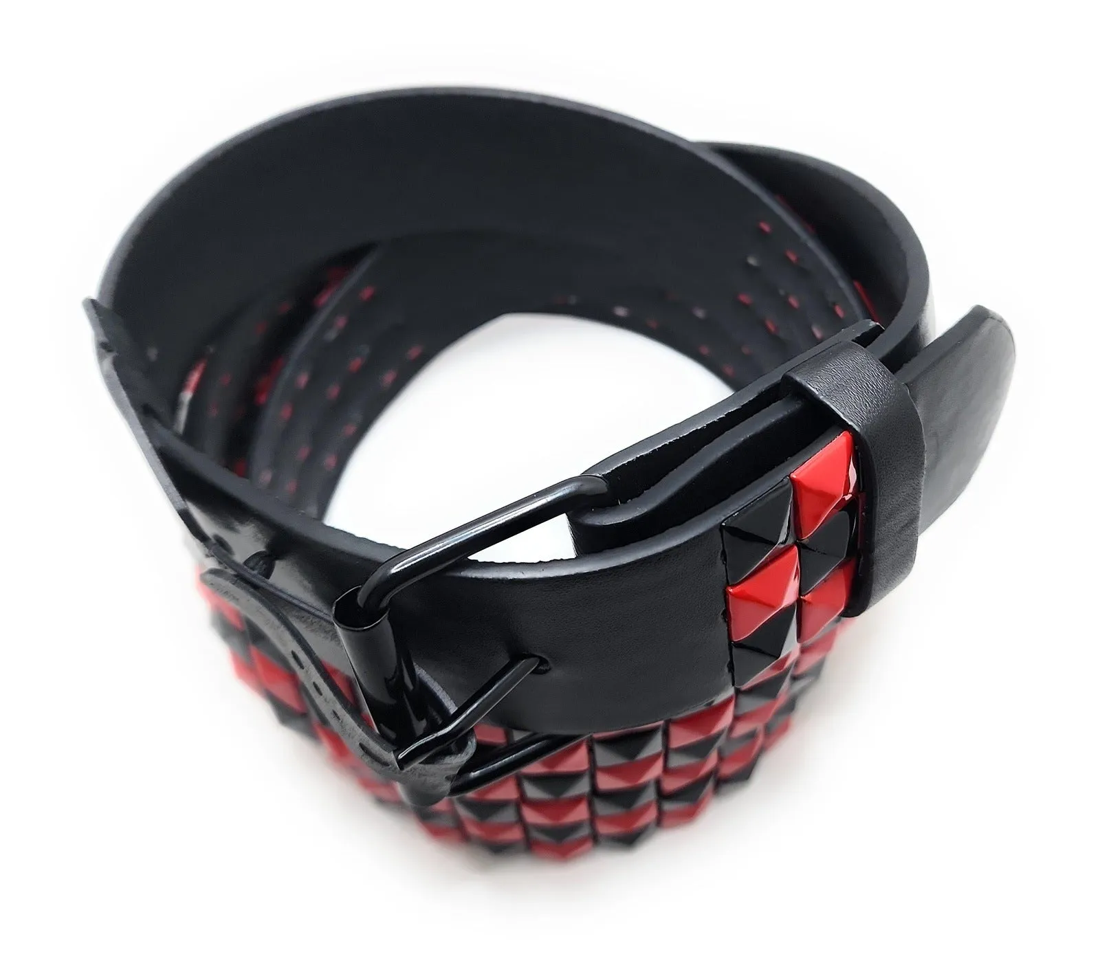 Deep Red & Black Checkered Pyramid Studded Belt Punk
