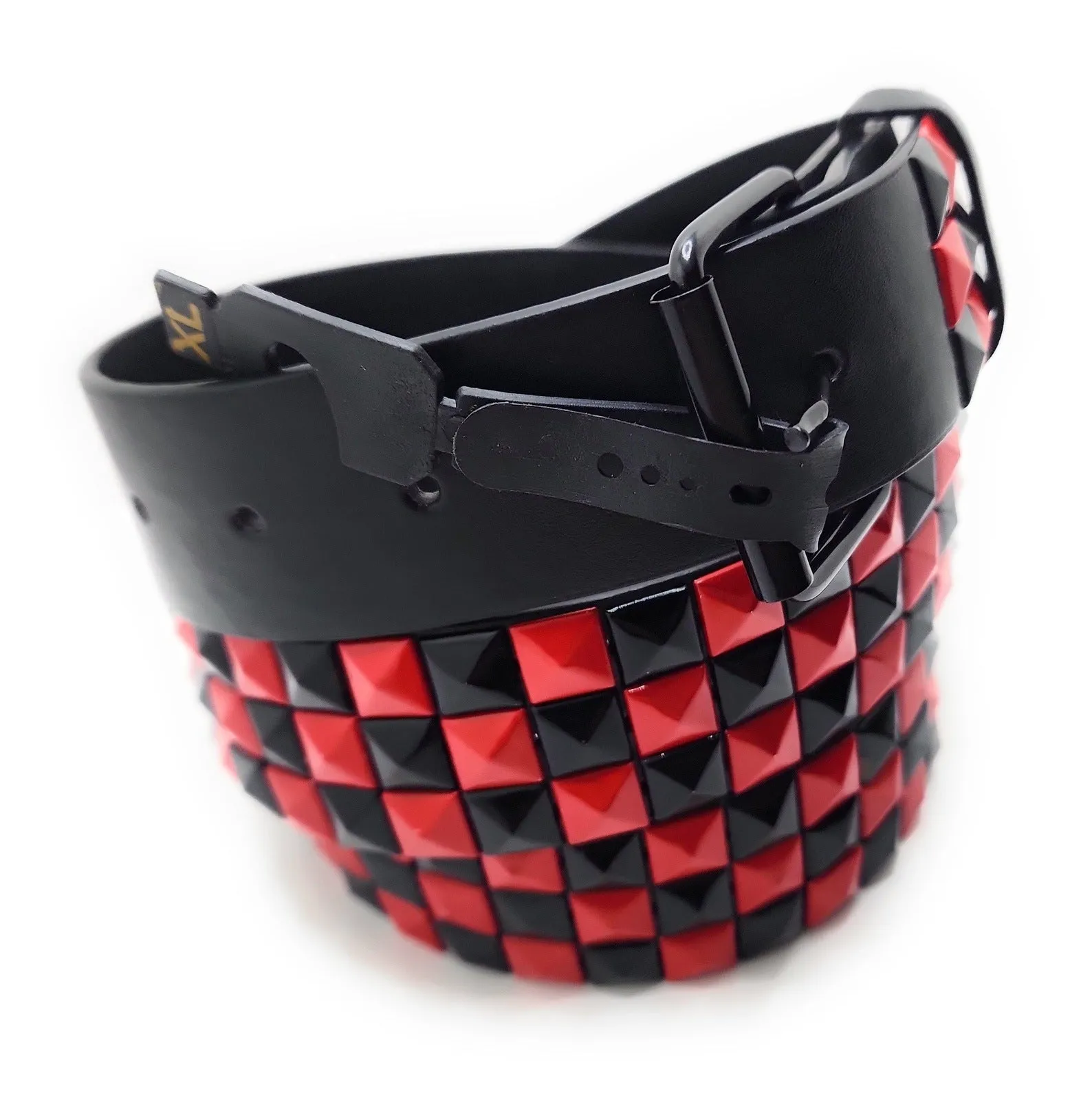 Deep Red & Black Checkered Pyramid Studded Belt Punk