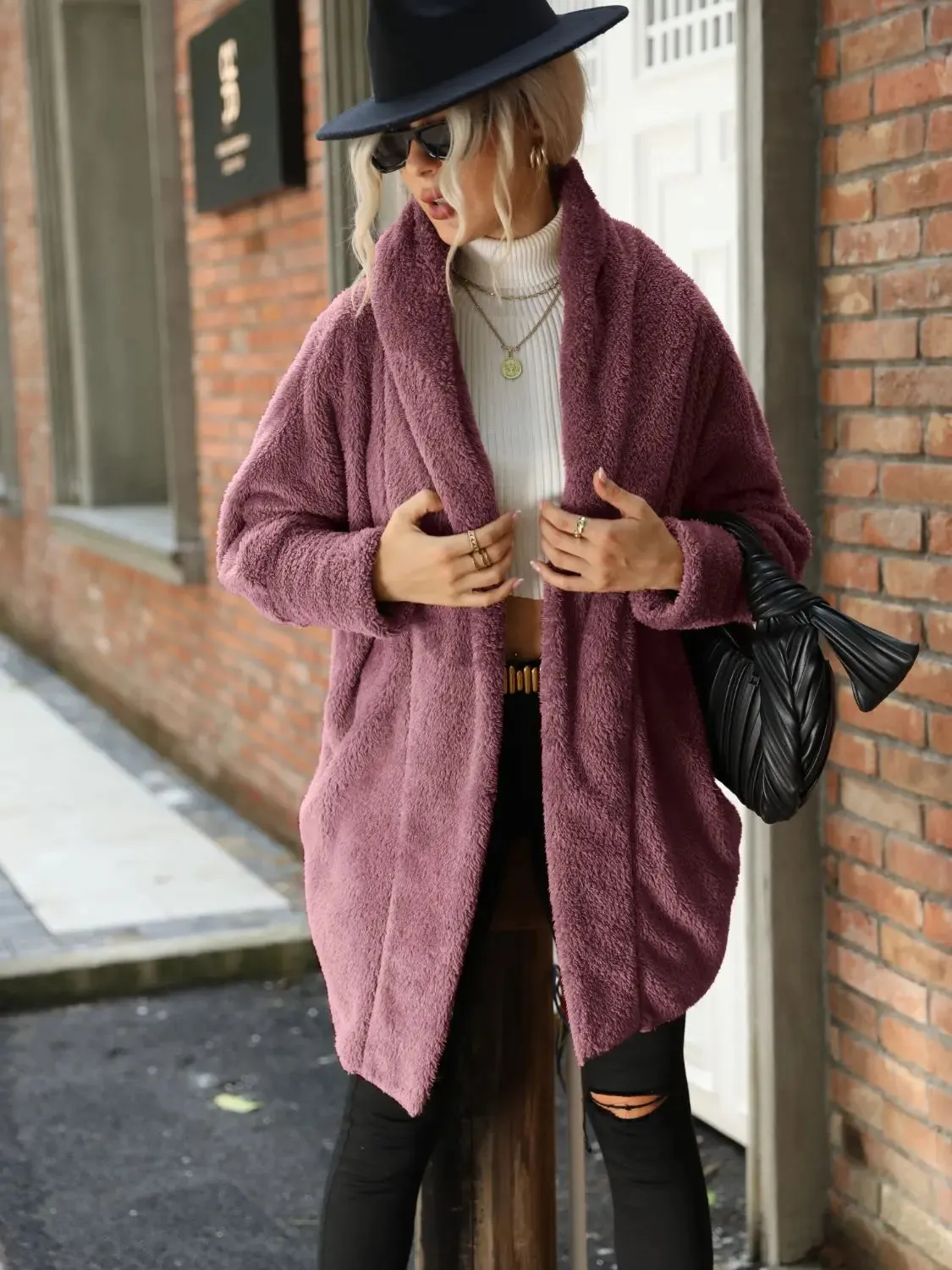 'Diora' Fleece Fur Open Coat