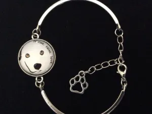 Dog Rescue Raise Love Glass Domed Charm on a Silver Adjustable Cuff Bracelet Trendy Bangle Gift Meaningful Animal