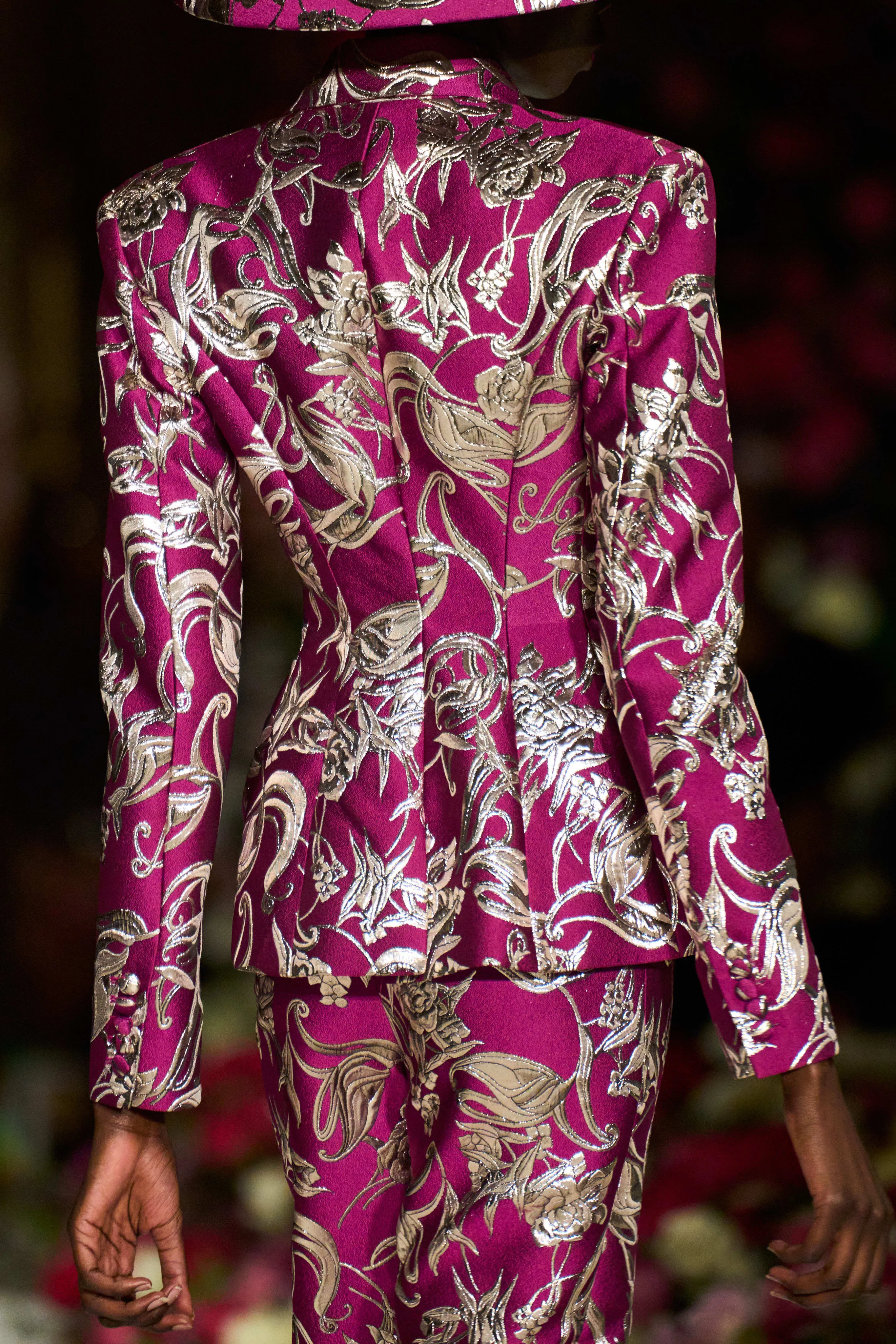 Double Breasted Metallic Orchid Brocade Blazer