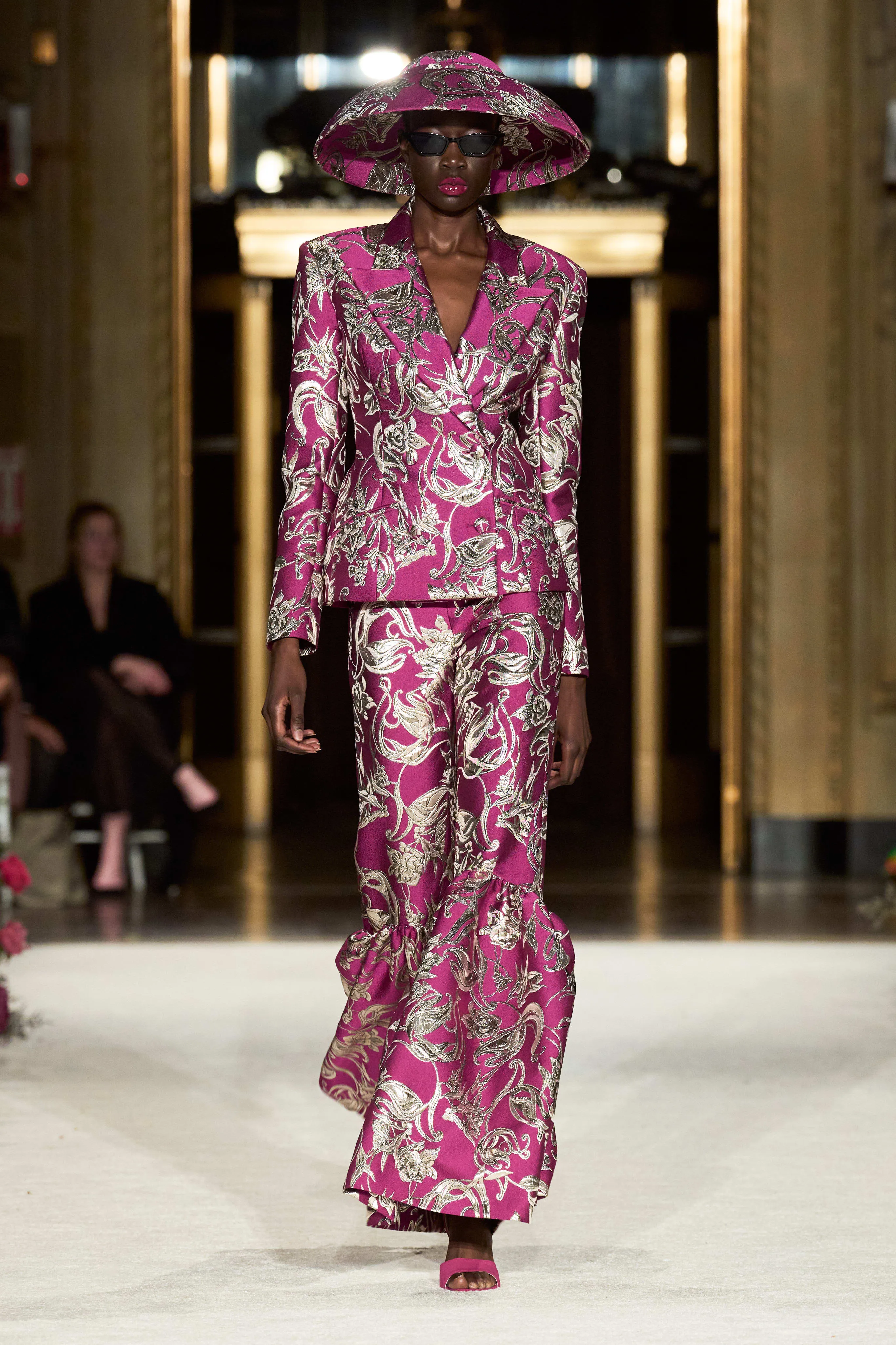 Double Breasted Metallic Orchid Brocade Blazer