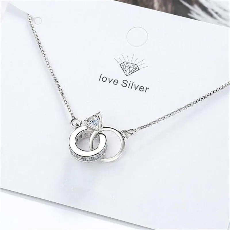 Double Circle Charm Zircon Pendant Bracelet For Women Wedding Jewelry