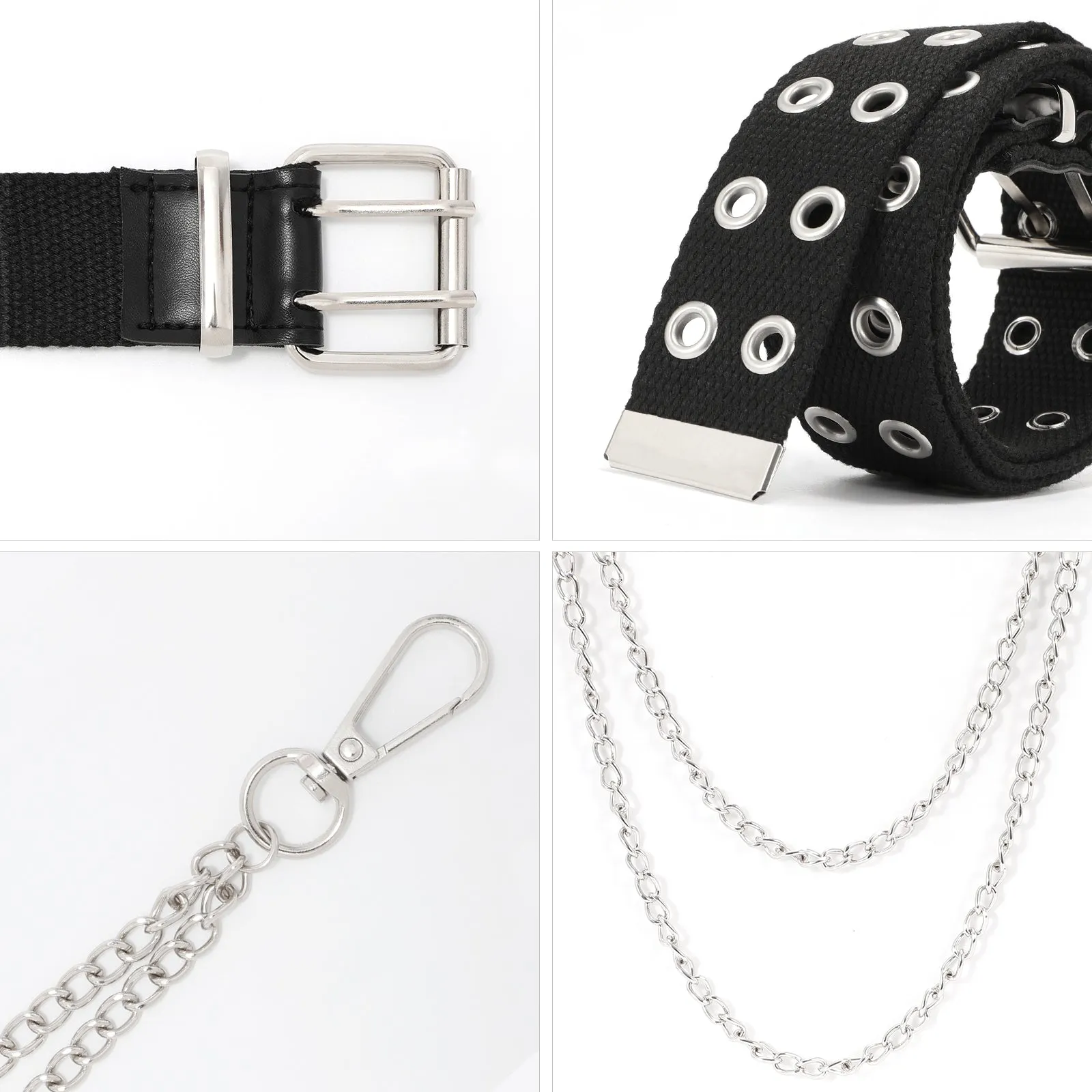 Double Grommet Belt PU Leather Punk Belt for Women Men Jeans 2 Hole Belts 1.5 Wide