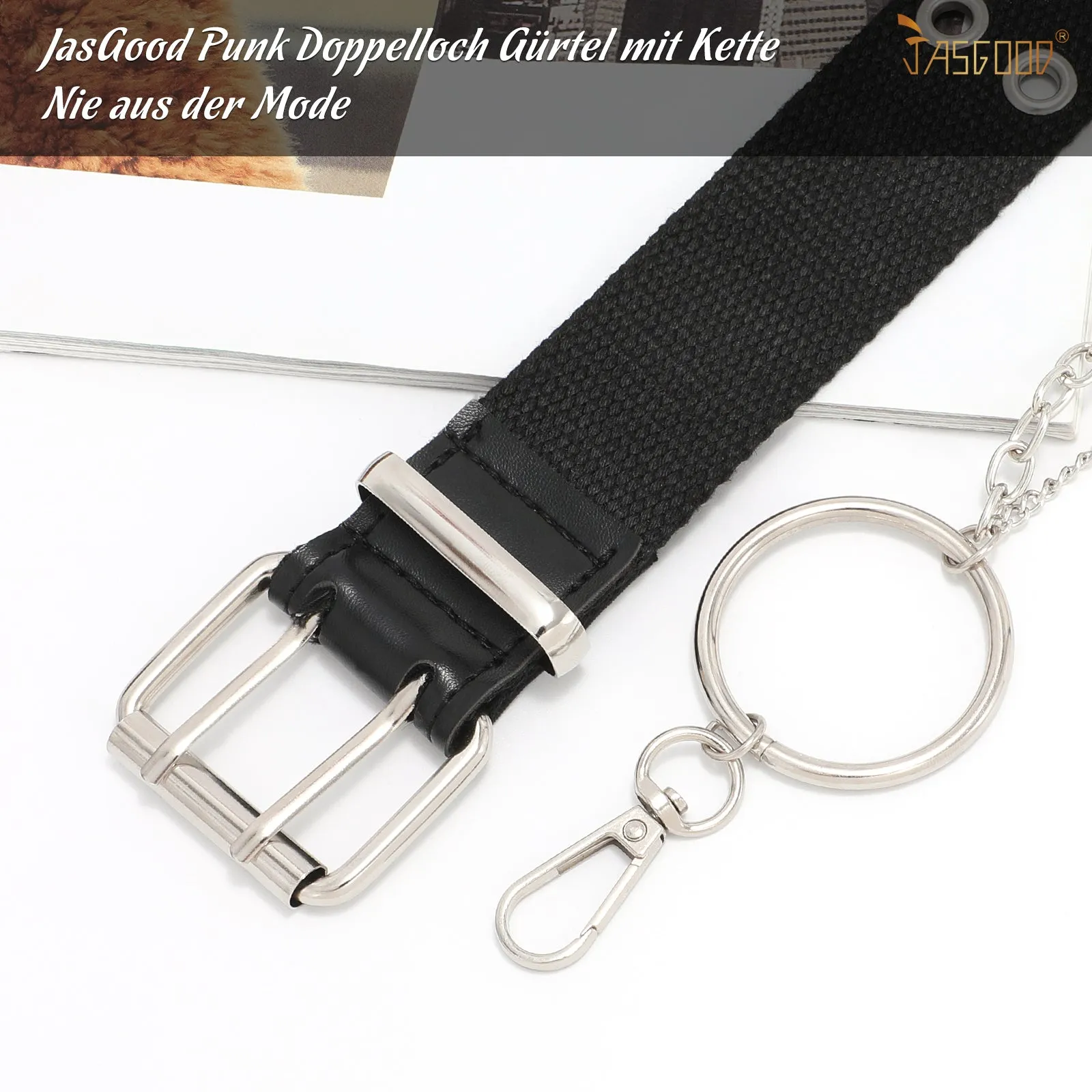 Double Grommet Belt PU Leather Punk Belt for Women Men Jeans 2 Hole Belts 1.5 Wide
