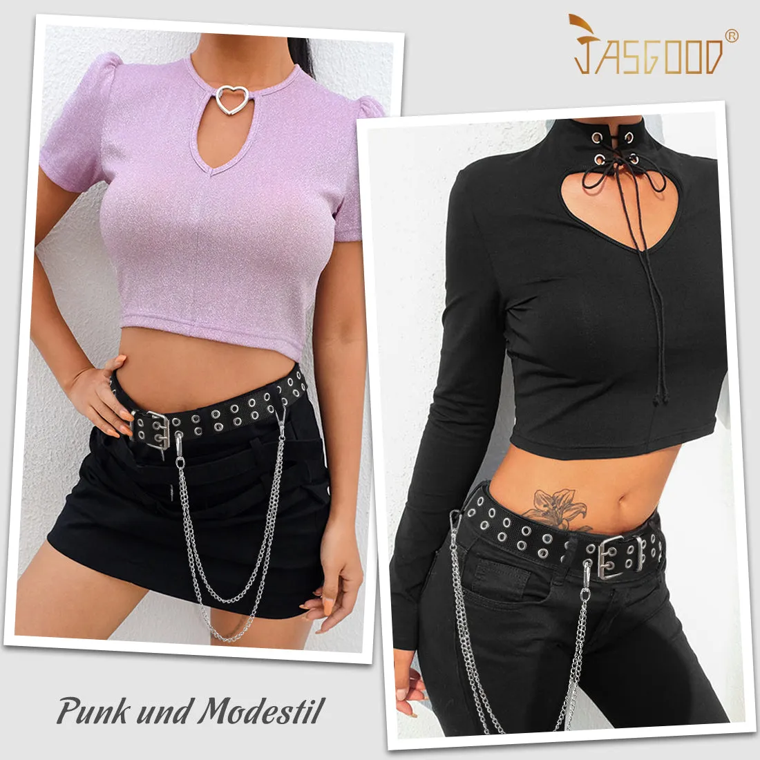 Double Grommet Belt PU Leather Punk Belt for Women Men Jeans 2 Hole Belts 1.5 Wide