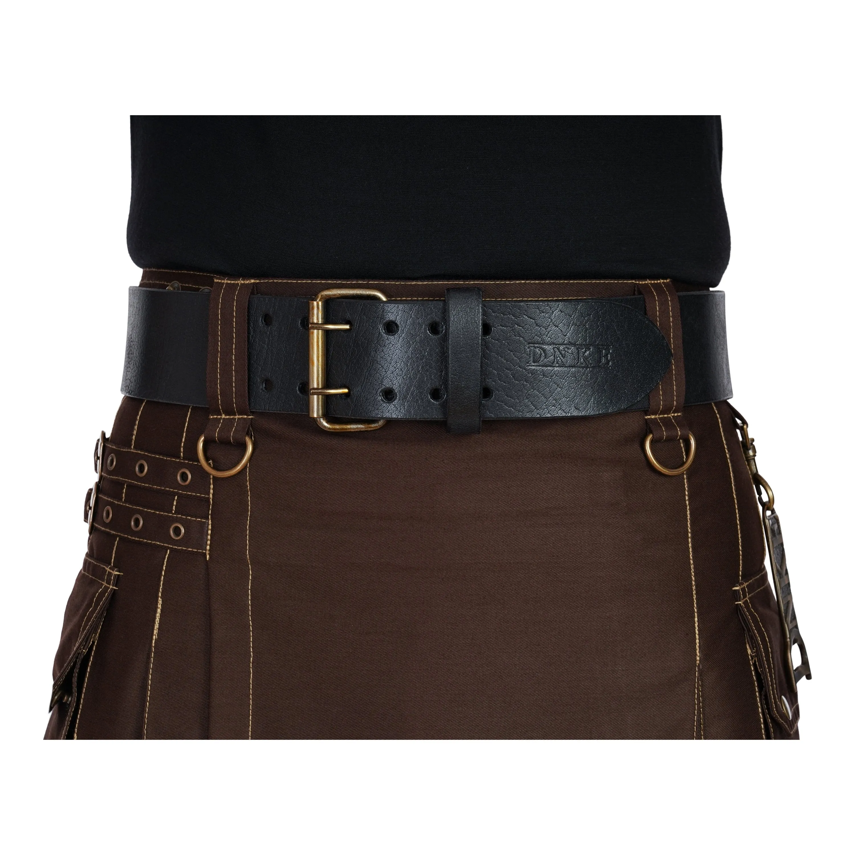 Double Prong Kilt Belt - Black Leather