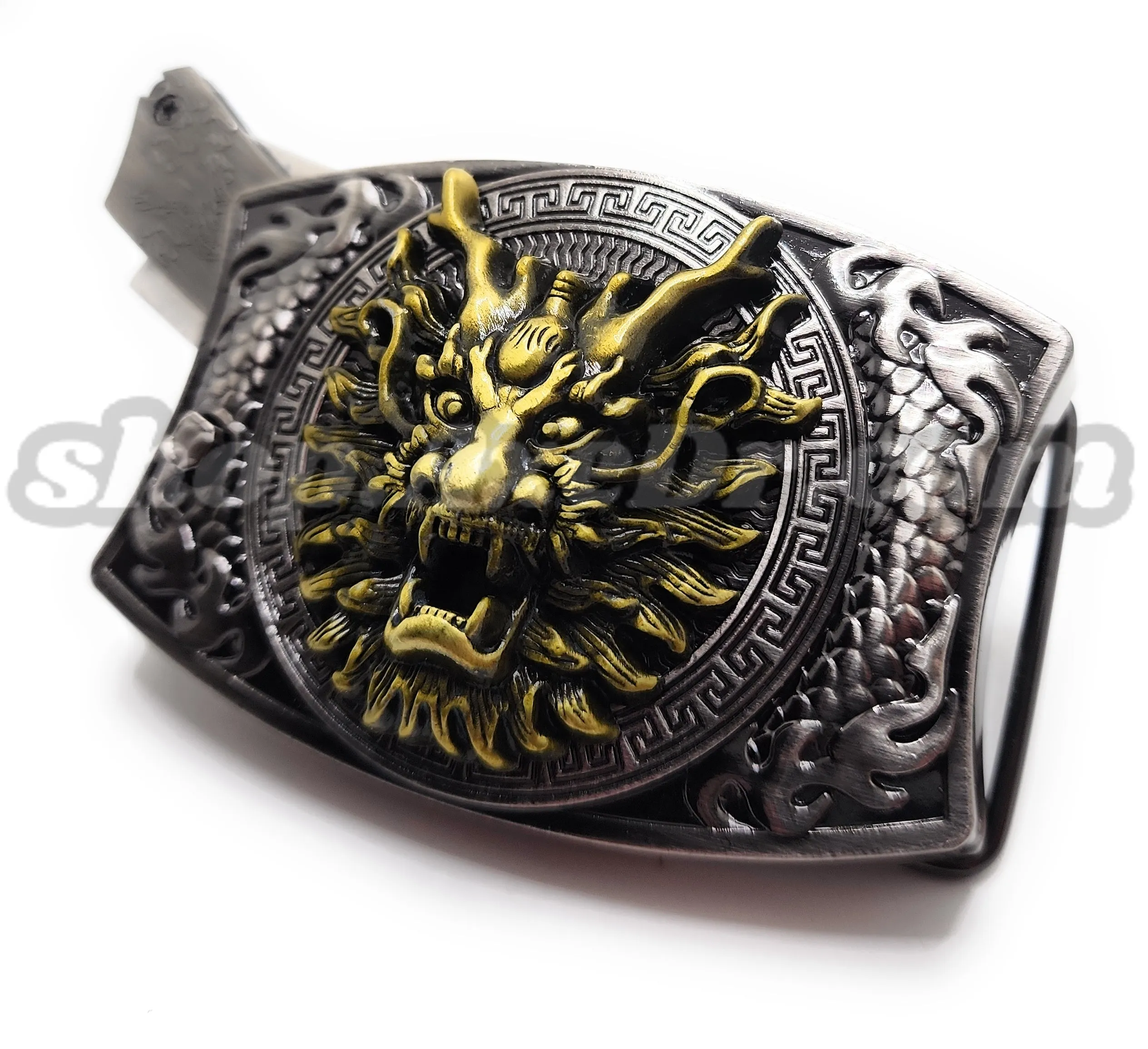 Dragon Fire Breath Folding Knife Belt Buckle Push-Button-Release