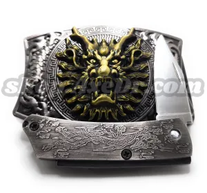Dragon Fire Breath Folding Knife Belt Buckle Push-Button-Release