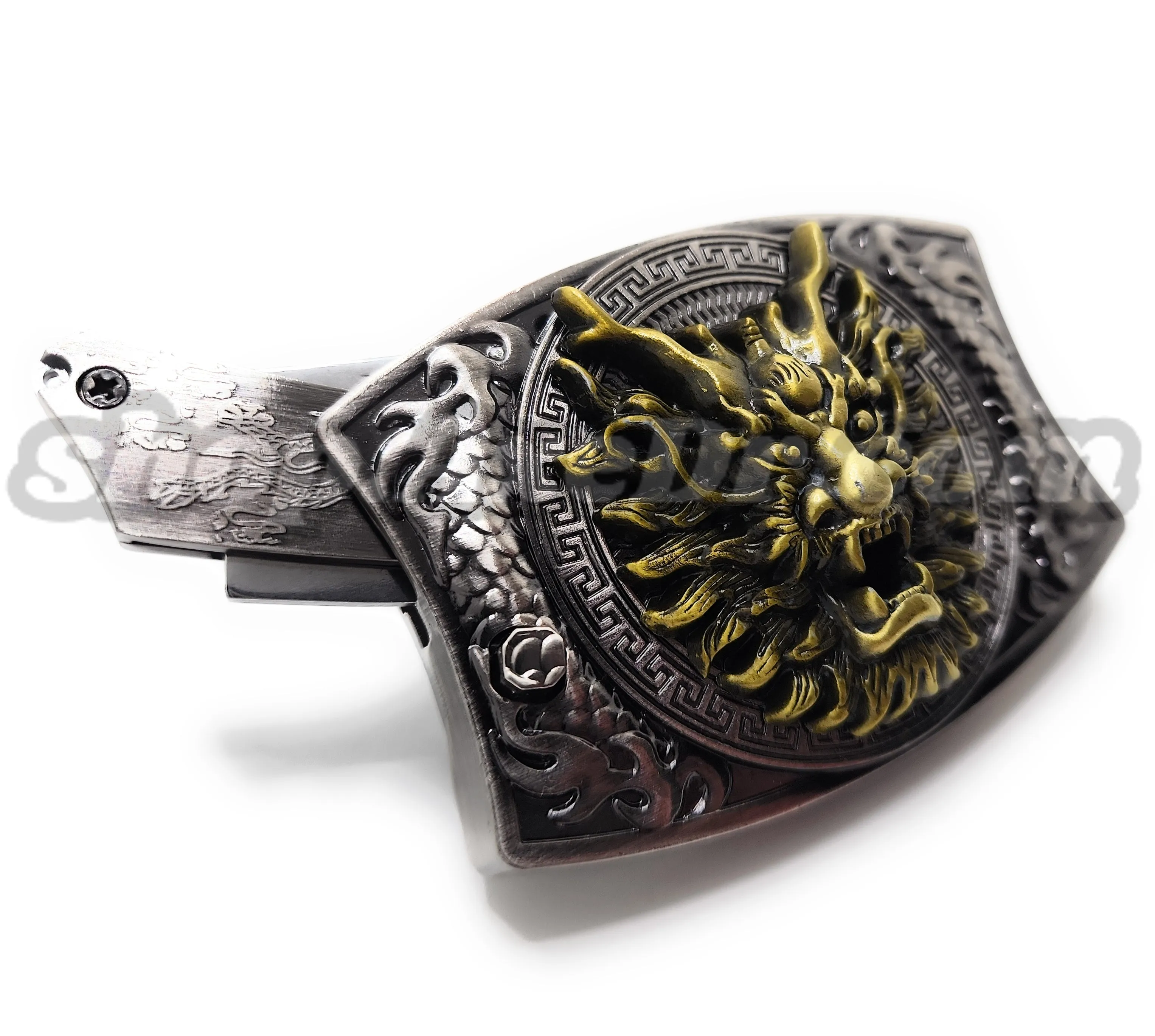 Dragon Fire Breath Folding Knife Belt Buckle Push-Button-Release