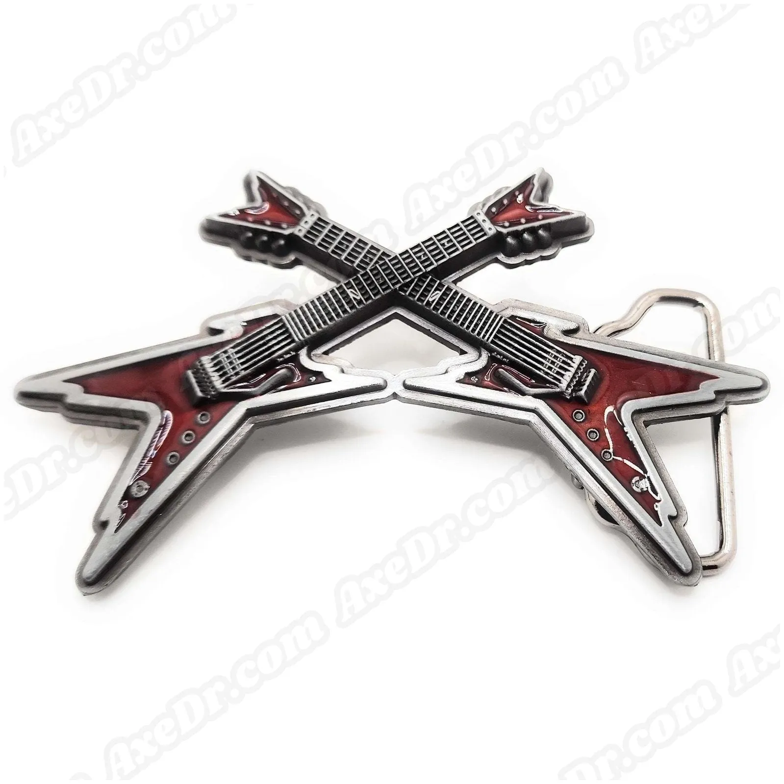 Dual Guitars Red Belt Buckle / Crossed Guitars Belt Buckle