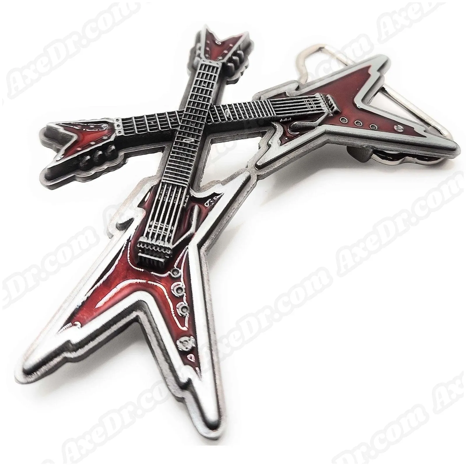 Dual Guitars Red Belt Buckle / Crossed Guitars Belt Buckle