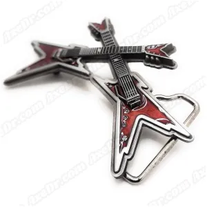 Dual Guitars Red Belt Buckle / Crossed Guitars Belt Buckle