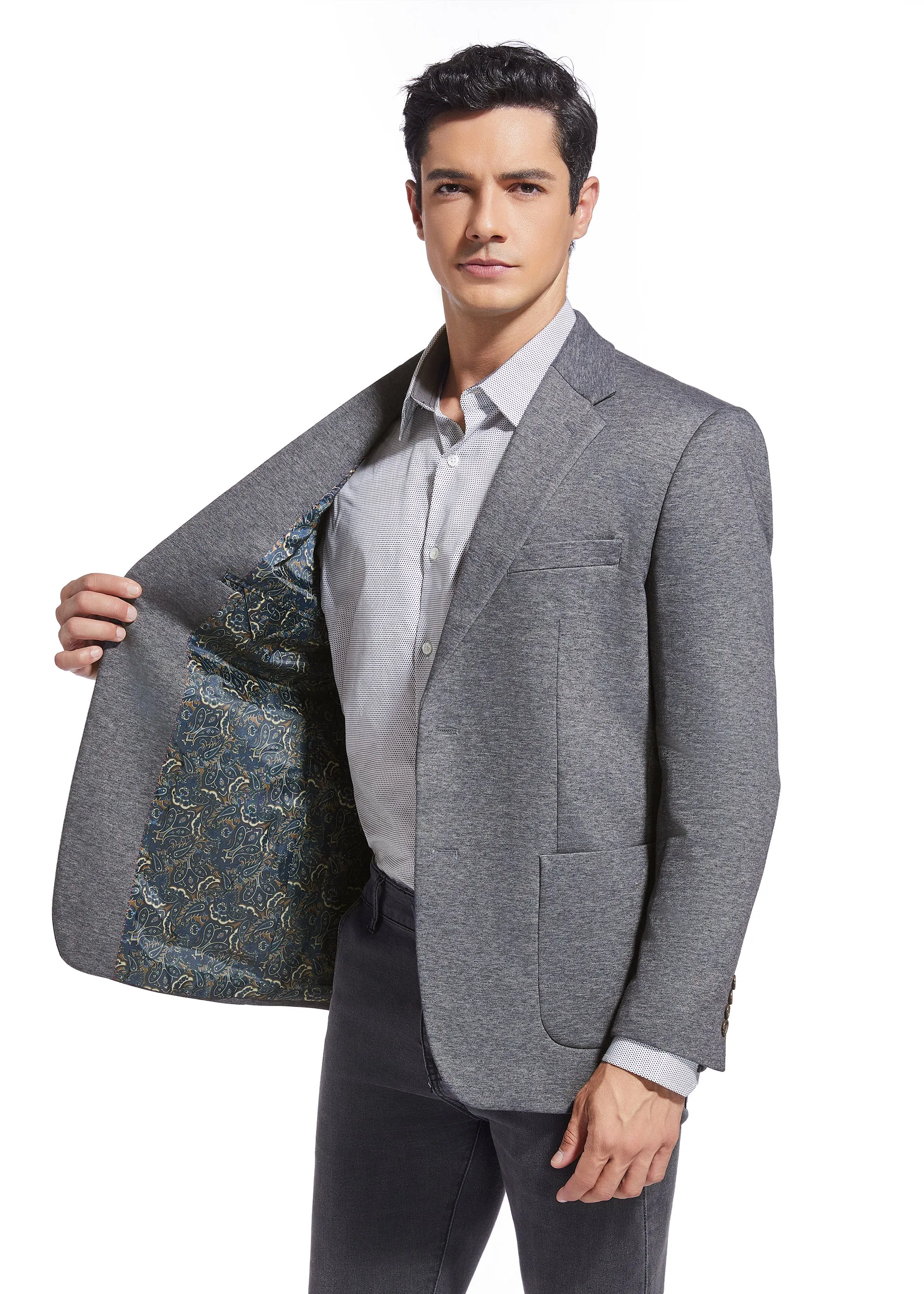 Duchamp London Grey Solid Stretch Sport Coat