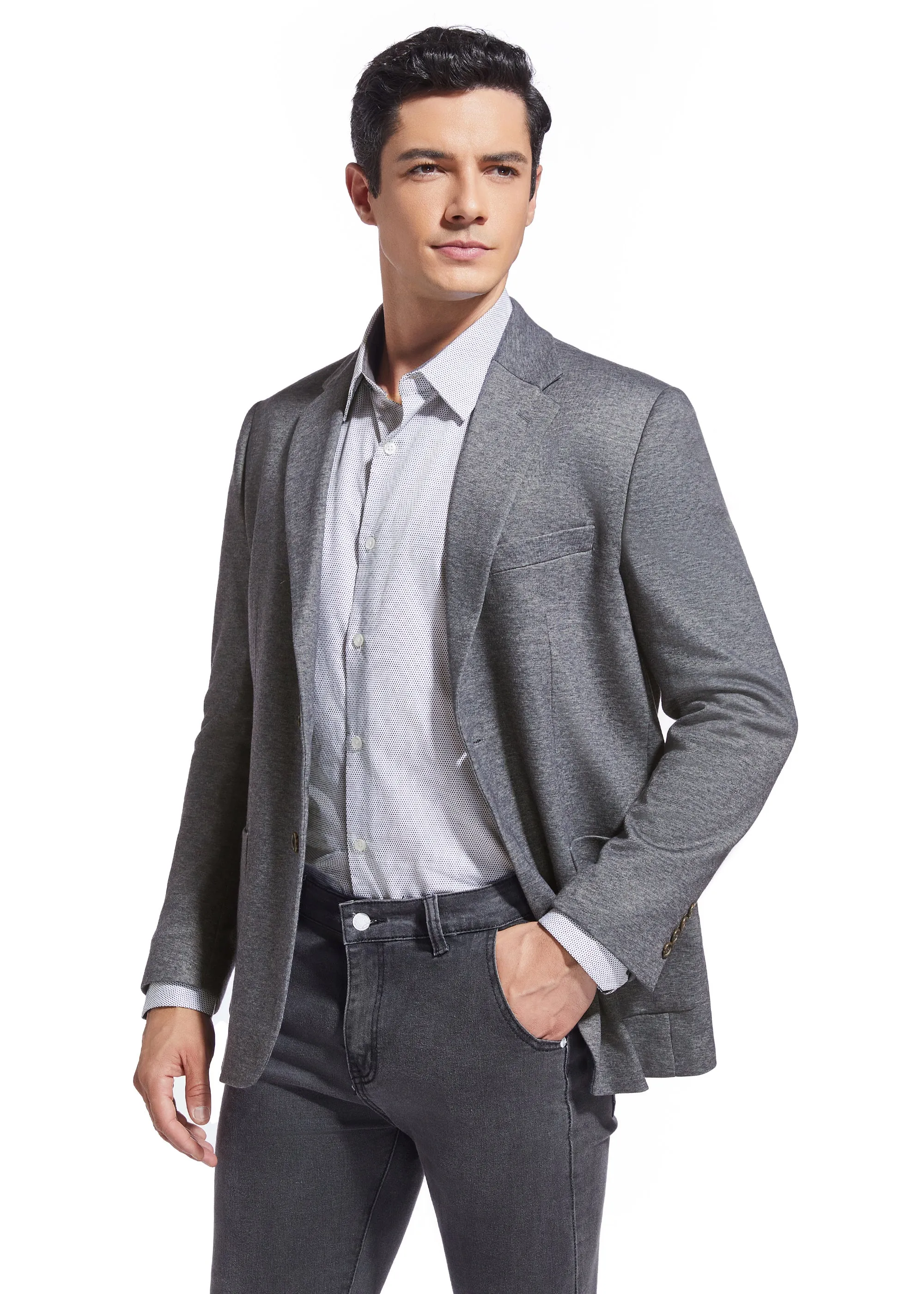Duchamp London Grey Solid Stretch Sport Coat