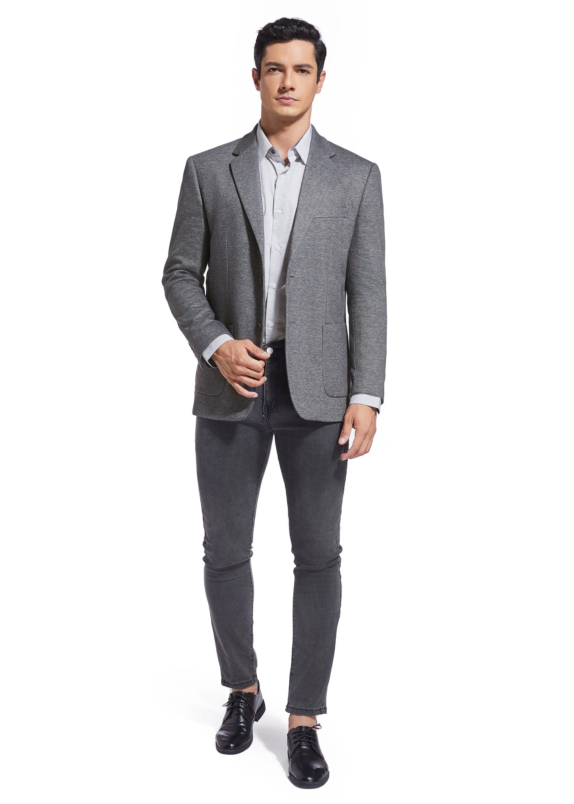 Duchamp London Grey Solid Stretch Sport Coat