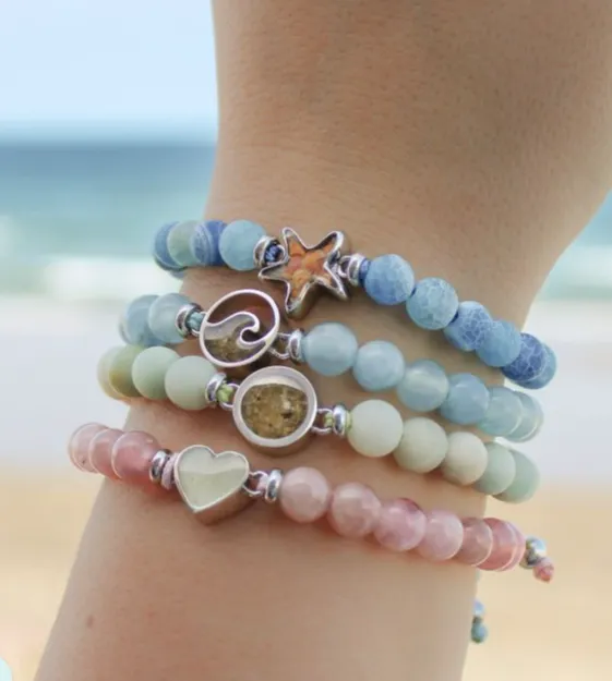 Dune Jewelry Beaded Bracelet Adjustable - Wave - Aquamarine