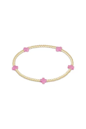 egirl Signature Cross Small Gold Pattern 2mm Bead Bracelet - Bright Pink