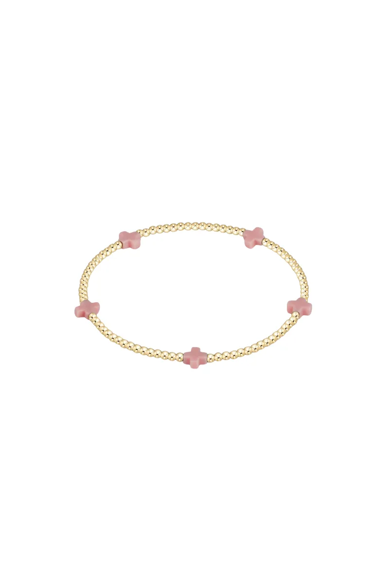 egirl Signature Cross Small Gold Pattern 2mm Bead Bracelet - Pink