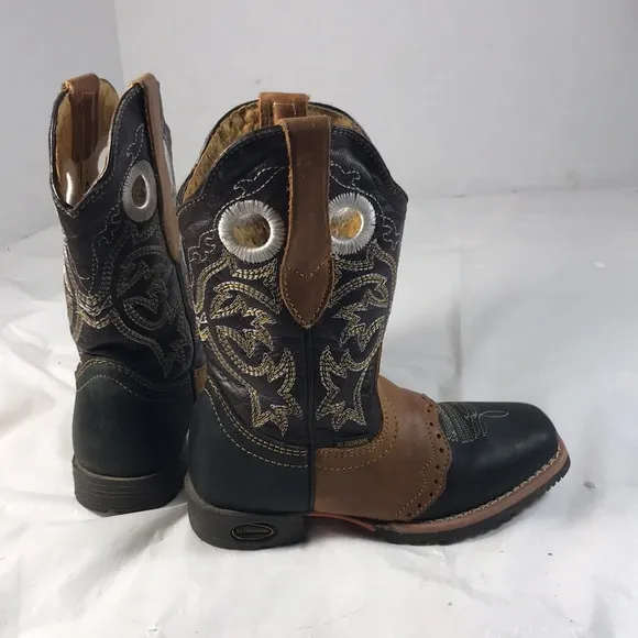 El General Buffalito Kids Brown and Black Leather Cowboy Rodeo Square Toe Boots
