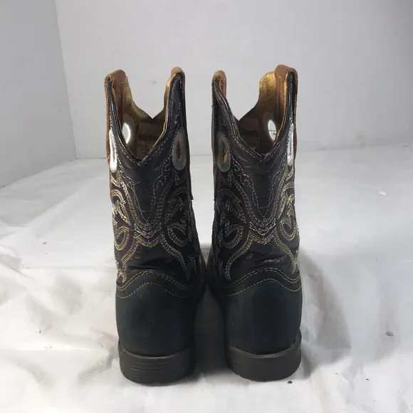 El General Buffalito Kids Brown and Black Leather Cowboy Rodeo Square Toe Boots