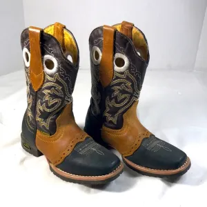 El General Buffalito Kids Brown and Black Leather Cowboy Rodeo Square Toe Boots