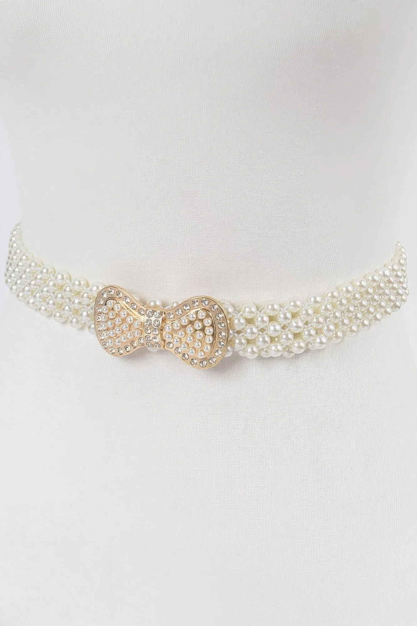 Elastic Pearl Waist Belt W/ribbon Buckle