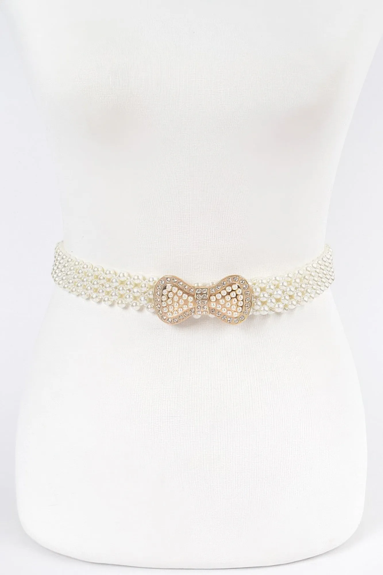 Elastic Pearl Waist Belt W/ribbon Buckle