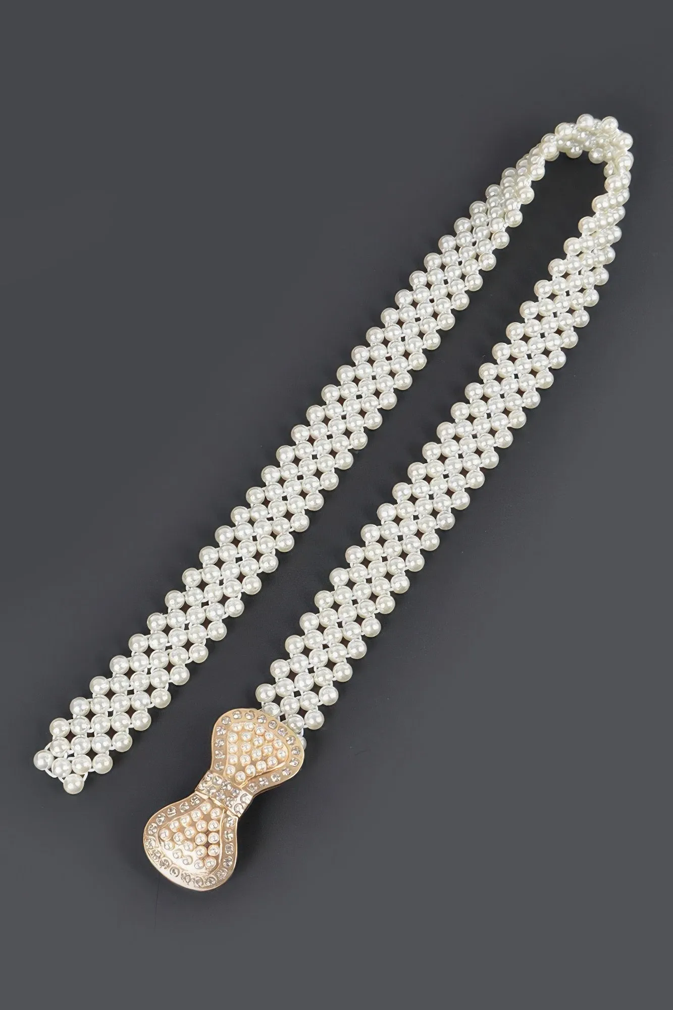 Elastic Pearl Waist Belt W/ribbon Buckle