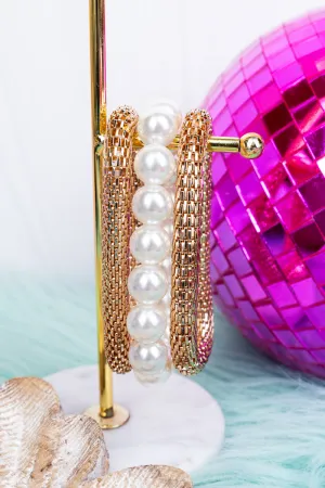 Elegant Style Goldtone and Pearl Beaded Bracelet Set